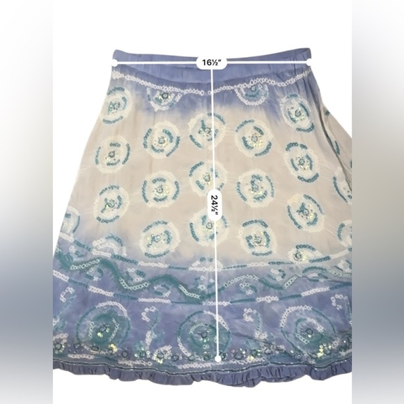 ECI Women’s Blue Ombre Silk Skirt Size 10, Sequin Embroidered Boho A-Line Skirt - Picture 8 of 10